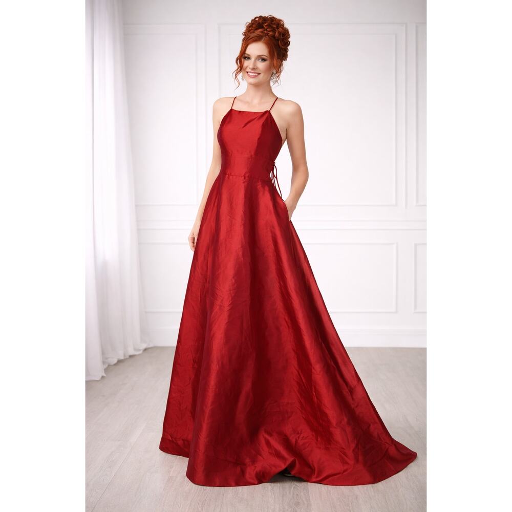 JVN by Jovani Red Satin Gown - Size 2